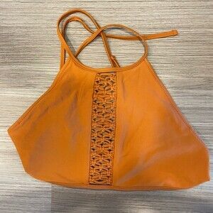 Aerie EUC Halter Neck Bikini Top Woven Tie Size M Burnt Orange Sporty Brown